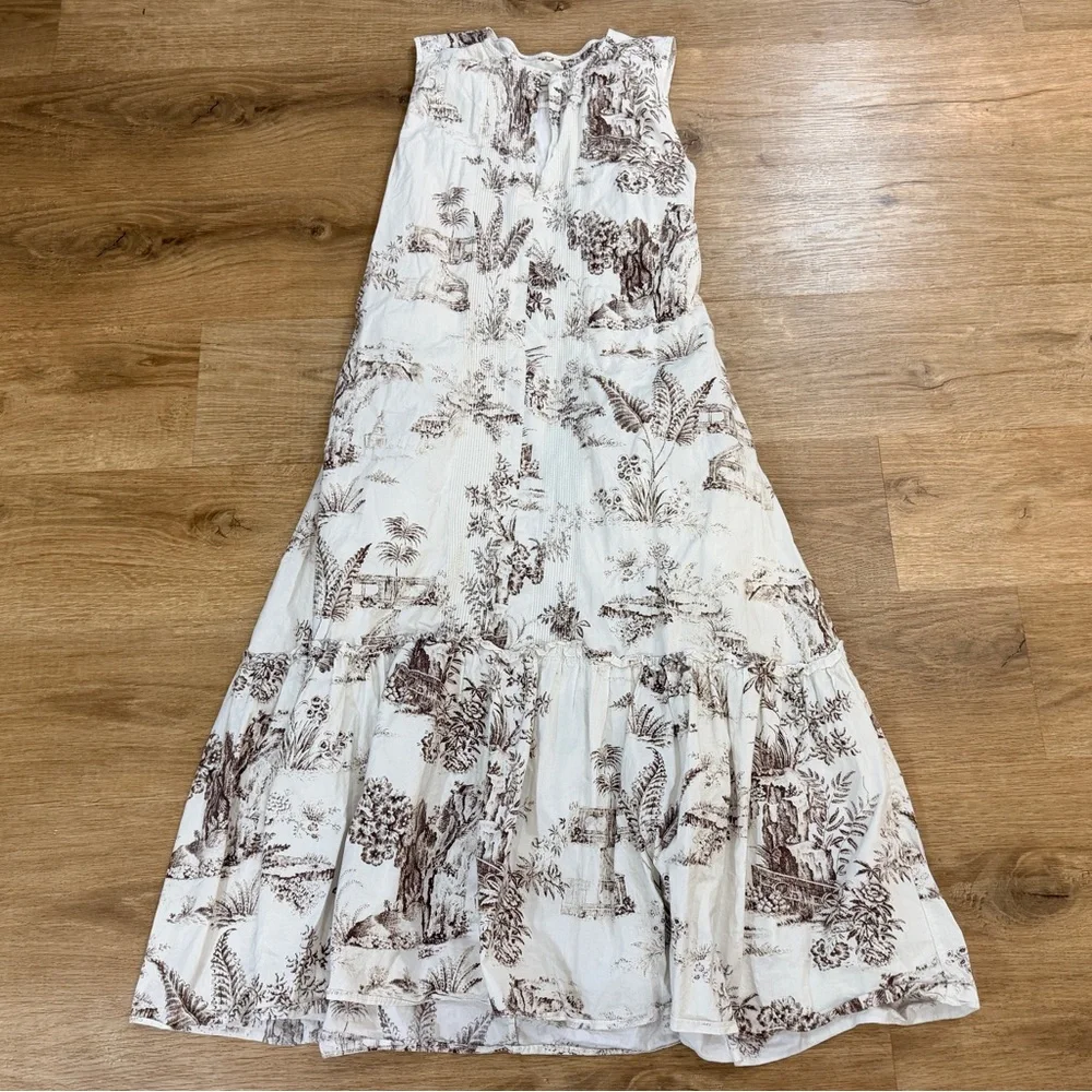 NICHOLAS Jordane White and Brown Floral Sleeveless Maxi Dress